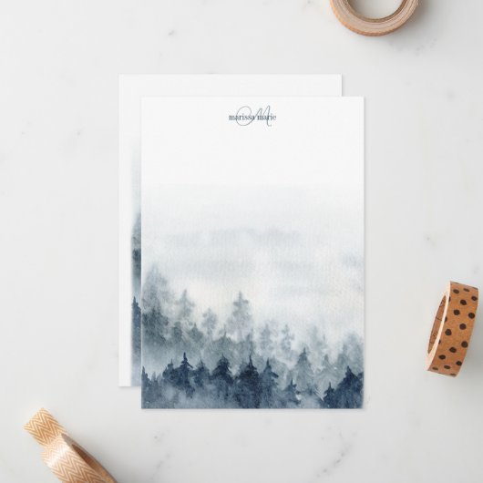 Carte De Correspondance Arbres forestiers monogrammes (Devant/Arrière en situation)