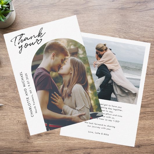 Carte De Correspondance Arc moderne 2 Photos Élégant Merci de mariage