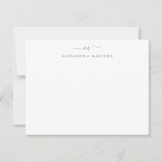 Carte De Correspondance Argent Gris Script Monogramme Chic Laveuse (Devant)