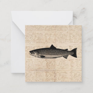 Carte De Correspondance Art antique Pêche truite Poisson Illustration Scri