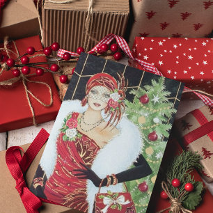 Carte De Correspondance Art déco rétro dame de Noël