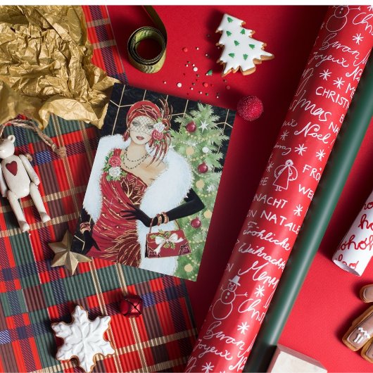 Carte De Correspondance Art déco rétro dame de Noël