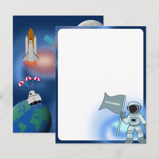 Carte De Correspondance Astronaute dans l'espace galaxie nom personnalisé  (Devant / Derrière)