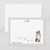 Carte De Correspondance Australian Shepherd Chien Grey Nom du monogramme d (Devant / Derrière)
