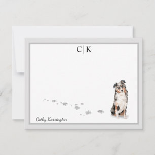 Carte De Correspondance Australian Shepherd Chien Grey Nom du monogramme d
