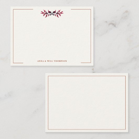 Carte De Correspondance Automne Feuilles Bourgogne Élégant Mariage Couple (Devant / Derrière)