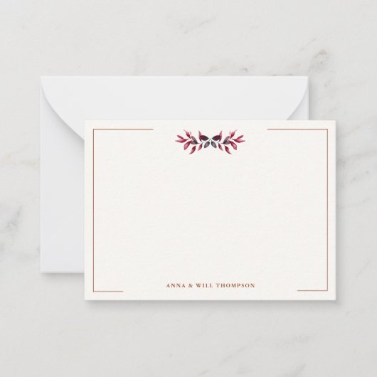 Carte De Correspondance Automne Feuilles Bourgogne Élégant Mariage Couple (Devant)