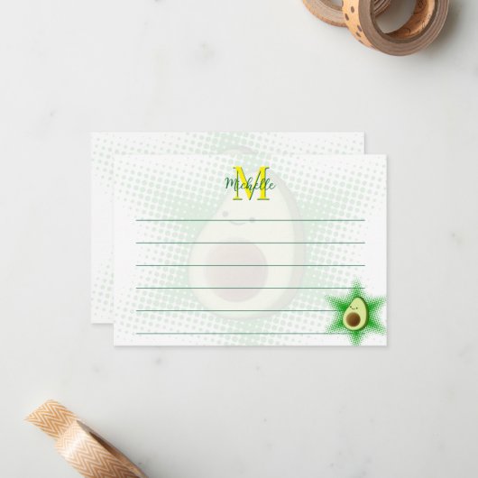 Carte De Correspondance Avocado Superstar Custom Monogram Lined (Devant/Arrière en situation)