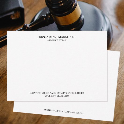 Carte De Correspondance Avocat de droit Formel Professionnel Noir
