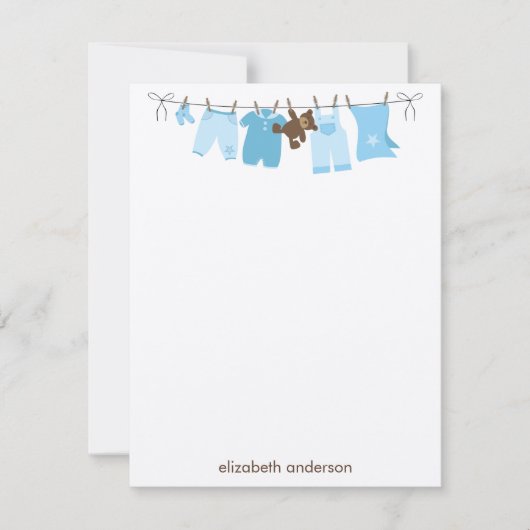 Carte De Correspondance Baby Clothesline Flat Merci Notes {blue} (Devant)