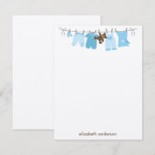 Carte De Correspondance Baby Clothesline Flat Merci Notes {blue} (Devant / Derrière)