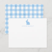 Carte De Correspondance Baby Note Card, Light Blue Bunny Gingham Flat (Devant / Derrière)