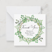 Carte De Correspondance baby shower aquarelle verdure couronne merci (Devant)