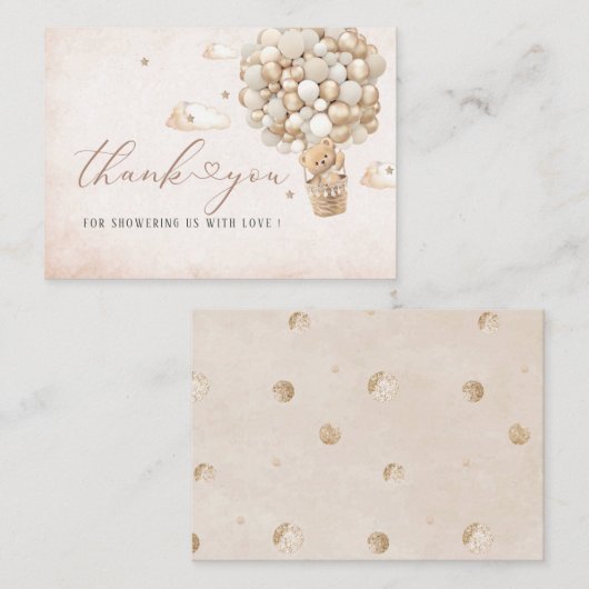 Carte De Correspondance Baby shower d'aquarelle moderne Teddy Bear Ballon (Devant / Derrière)