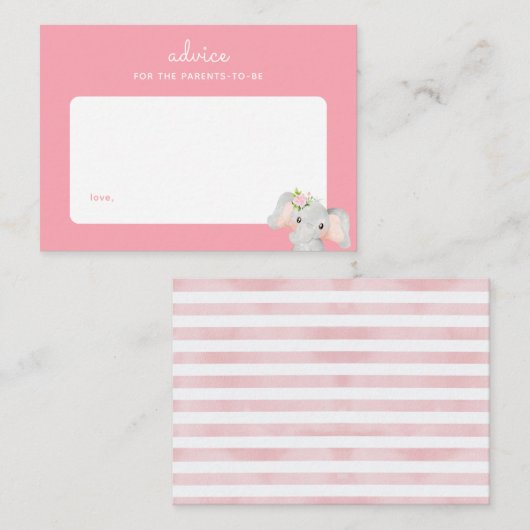 Carte De Correspondance Baby shower d'éléphant rose bébé Conseil parental (Devant / Derrière)