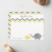 Carte De Correspondance Baby shower éléphant Merci gris jaune Chevron (Devant/Arrière en situation)