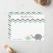 Carte De Correspondance Baby shower éléphant Merci vert Gris vert Chevron (Devant/Arrière en situation)