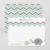 Carte De Correspondance Baby shower éléphant Merci vert Gris vert Chevron (Devant / Derrière)