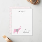 Carte De Correspondance Baby shower Eléphant Rose Merci Notes / fille (Devant/Arrière en situation)