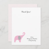 Carte De Correspondance Baby shower Eléphant Rose Merci Notes / fille (Devant / Derrière)