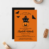Carte De Correspondance Baby shower | Halloween Cute Cat Witch (Devant/Arrière en situation)