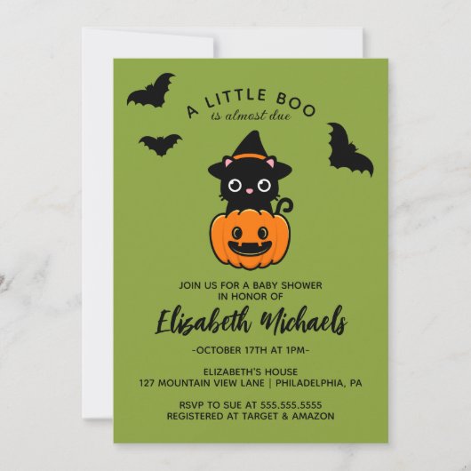Carte De Correspondance Baby shower | Halloween Cute Cat Witch (Devant)