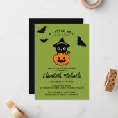 Carte De Correspondance Baby shower | Halloween Cute Cat Witch (Devant/Arrière en situation)