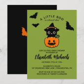 Carte De Correspondance Baby shower | Halloween Cute Cat Witch (Devant / Derrière)