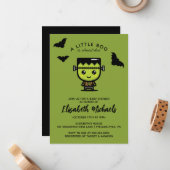 Carte De Correspondance Baby shower | Halloween Cute Frankenstein (Devant/Arrière en situation)