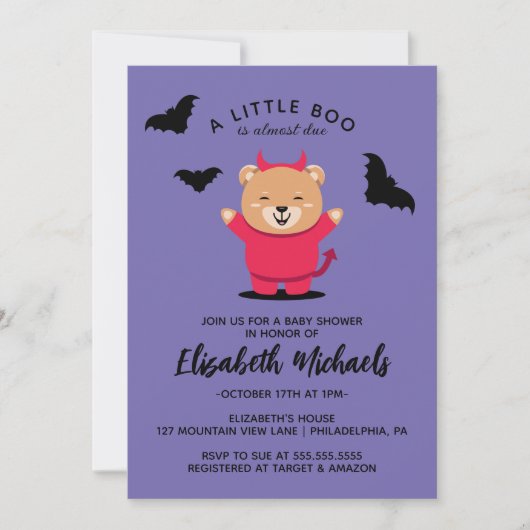 Carte De Correspondance Baby shower | Halloween Cute Lil' Bear Devil (Devant)