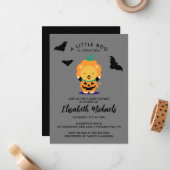 Carte De Correspondance Baby shower | Halloween Cute Lil' Citrouille (Devant/Arrière en situation)