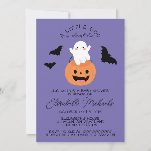 Carte De Correspondance Baby shower | Halloween Lil' Boo Ghost (Devant)