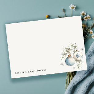 Carte De Correspondance Baby Shower Minimal Bleu Hiver Noël Garçon
