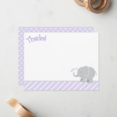 Carte De Correspondance Baby shower moderne violet gris éléphant fille (Devant/Arrière en situation)