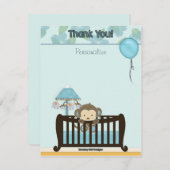 Carte De Correspondance Baby shower singe PLAT#1 Merci BLEU (Devant / Derrière)