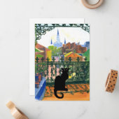 Carte De Correspondance Balcon Trimestre français avec chat noir (Devant/Arrière en situation)