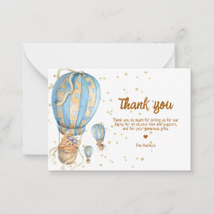 Carte De Correspondance Ballon à air chaud bleu Merci