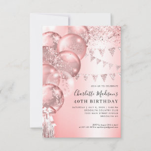 Carte De Correspondance Ballons de Parties scintillant or Rose Blush n'imp