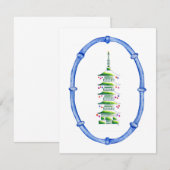 Carte De Correspondance Bamboo Chinoiserie Pagoda Christmas Tree Note Card (Devant / Derrière)
