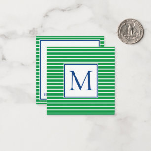 Carte De Correspondance Bande verte et blanche avec Monogramme bleu marine