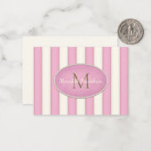 Carte De Correspondance Bandes Rose et Crème Bronze Monogramme Personnalis (Devant/Arrière en situation)