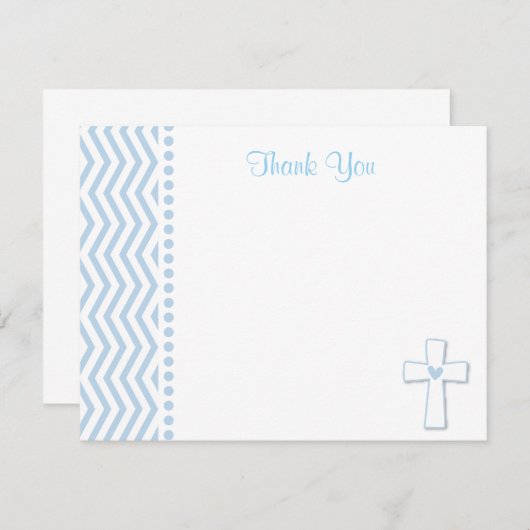 Carte De Correspondance Baptême Bleu Flat Merci Notes (Devant / Derrière)