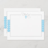 Carte De Correspondance Baptême Bleu plat Merci note (Devant / Derrière)
