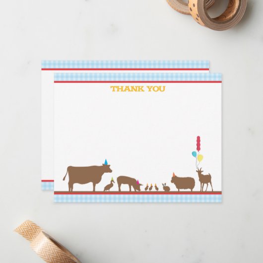 Carte De Correspondance Barnyard Flat Merci Note (Devant/Arrière en situation)