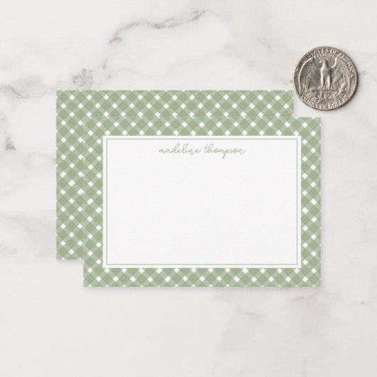 Carte De Correspondance Basic Gingham Sage Green Border (Devant/Arrière en situation)
