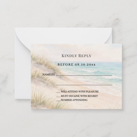 Carte De Correspondance Beach coastal wedding response RSVP (Devant)