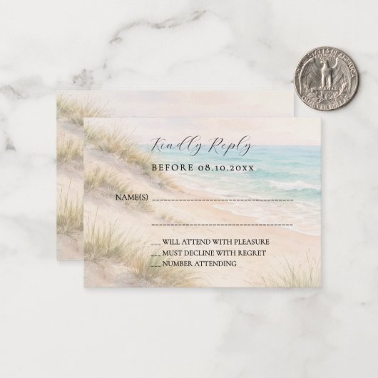 Carte De Correspondance Beach coastal wedding response RSVP (Devant/Arrière en situation)