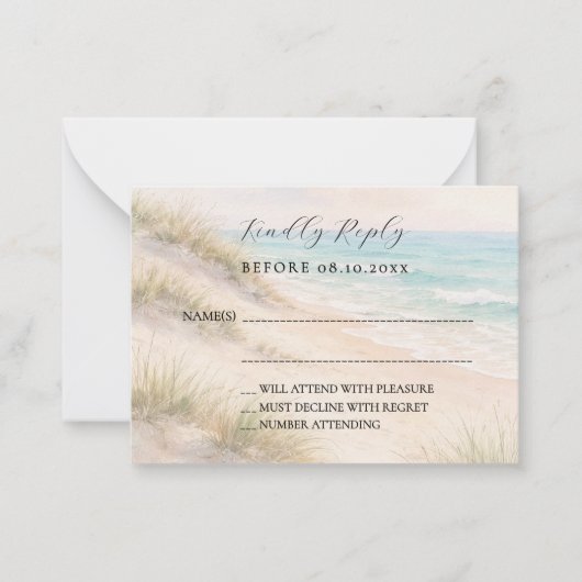 Carte De Correspondance Beach coastal wedding response RSVP (Devant)