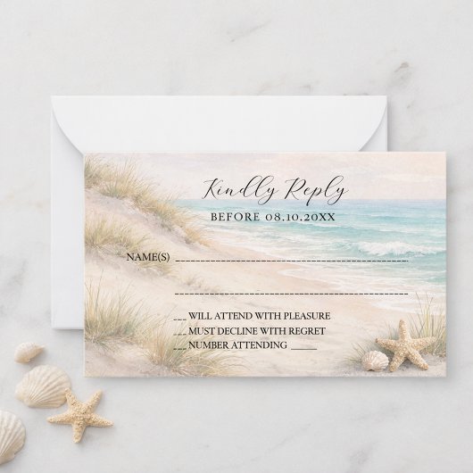 Carte De Correspondance Beach coastal wedding response RSVP