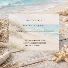 Carte De Correspondance Beach coastal wedding response RSVP